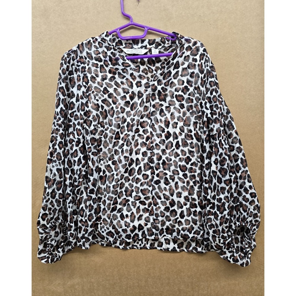BEAUTIFUL by Lawrence Zarian Animal Print V-Neck Long Sleeve Woven Blouse M